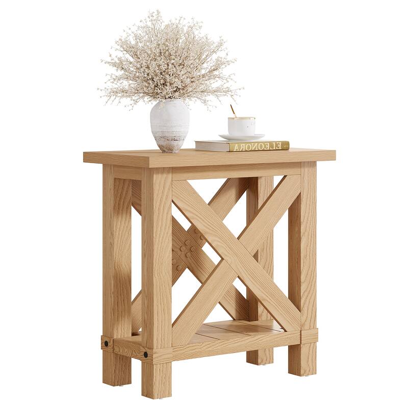 Farmhouse 2-Tier End Side Table Nightstand for Living Room Bedroom
