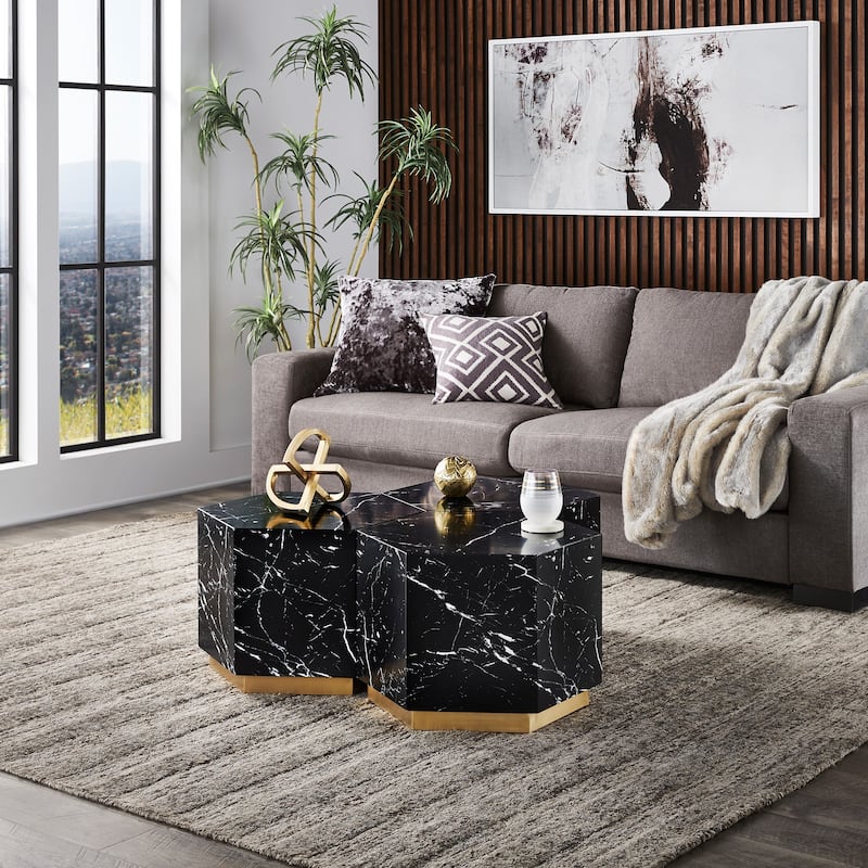 Darcy Faux Marble Coffee Table by iNSPIRE Q Bold - Coffee Table (Set of 2) - Black
