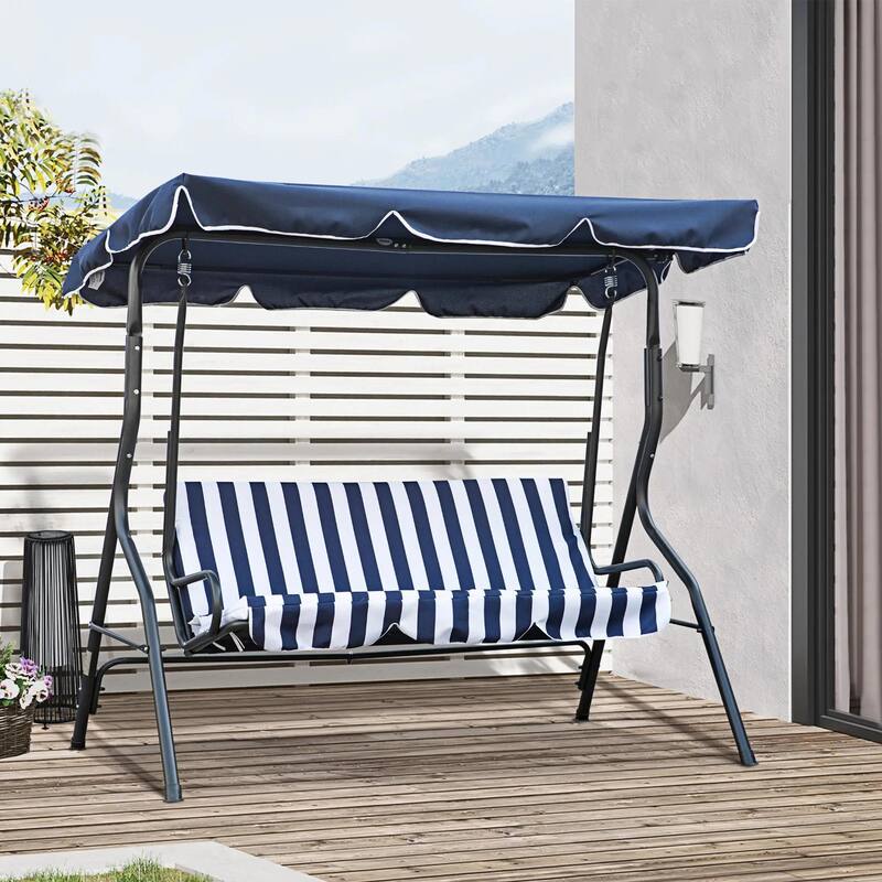 3-Person Patio Swing with Canopy, Steel Frame, Cushions, Armrests