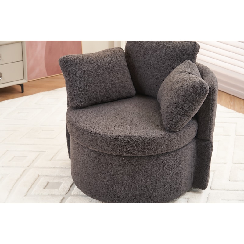 Chenille Upholstered Swivel Accent Chair, Cozy Club Chair with 2 Thorw Pillows, Oversized Lounge Armchair with Metal Base