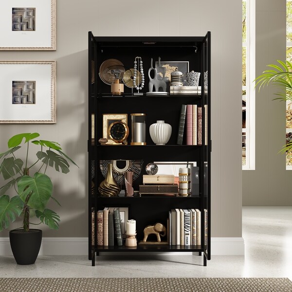 【新作入荷!!】  Iron with Cabinet Showcase Storage Frame Bookshelf Light and 