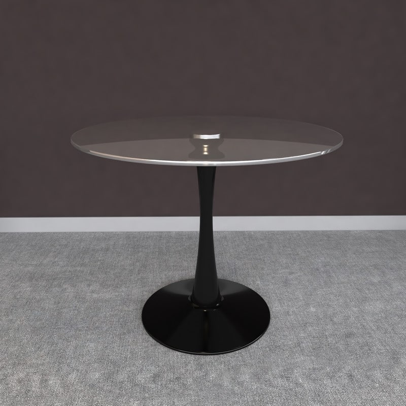 Bristol Modern Contemporary Round Dining Table with Glass Top and Steel Pedestal Base for Kitchen and Dining Room