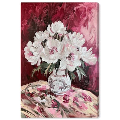 Peonies on Ruby Tide Canvas by Art Remedy, Gallery Wrapped