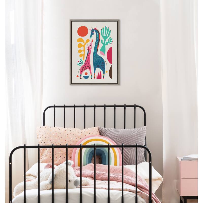 Kate and Laurel Sylvie Giraffe Love Framed Canvas by Rachel Lee