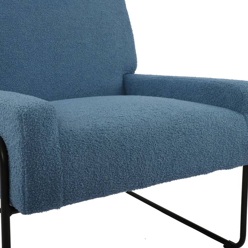 Boucle Fabric Accent Chair Lamb Wool Armchair with Metal Frame