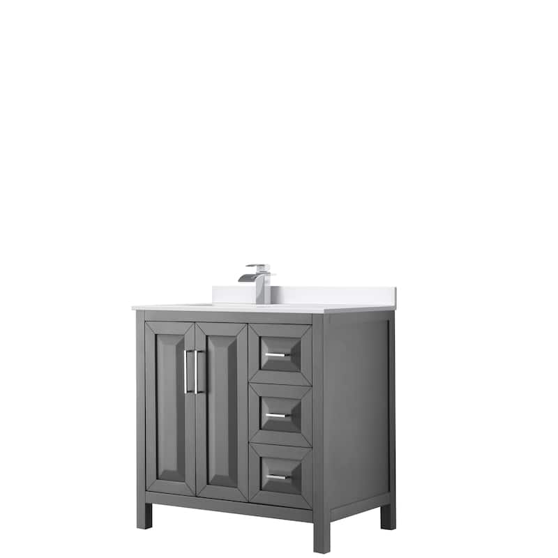 Daria 36-inch Single Vanity, Cultured Marble Top - Dark Gray, Chrome Trim, White Cultured Marble Top