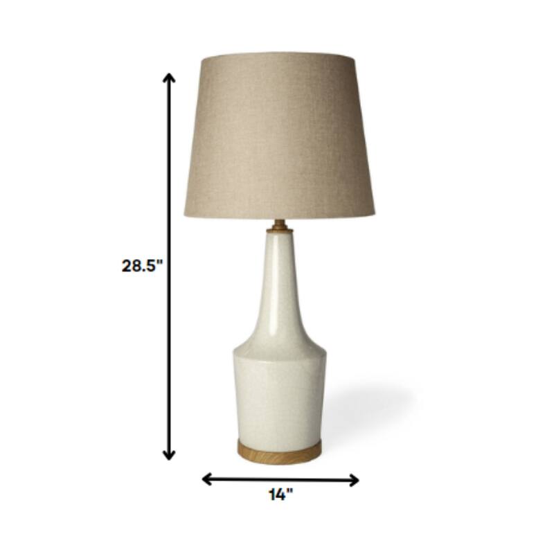 Brown Linen Cone Shade Cream Ceramic Lamp Base 3-Way Switch Large Size - 14” x 14” x 28.5” (D x W x H)