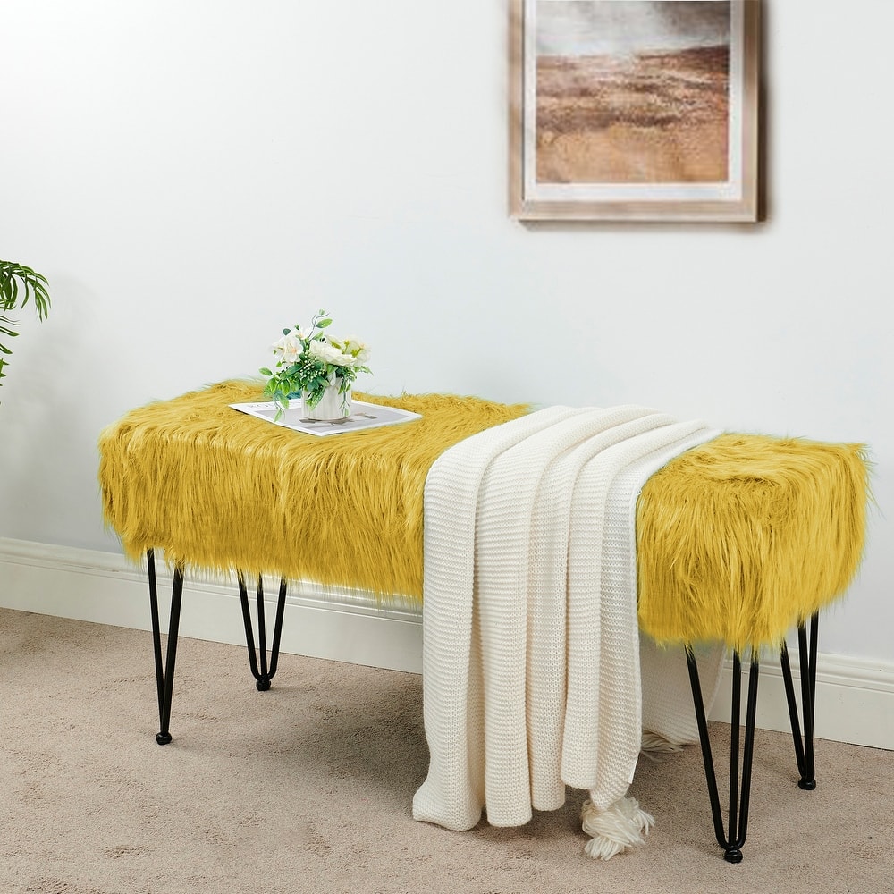 Home Soft Things Mongolian Fauxfur Ottoman 46"x16"x22" with Table Legs