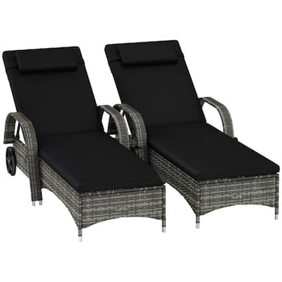 Outdoor Poolside Chaise Lounge Chair Set with Adjustable Backrest Wheels Thick Cushions Steel Rattan Patio Garden Furniture