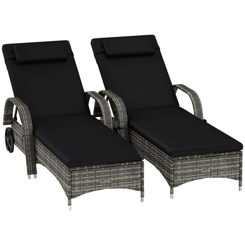 Outdoor Poolside Chaise Lounge Chair Set with Adjustable Backrest Wheels Thick Cushions Steel Rattan Patio Garden Furniture