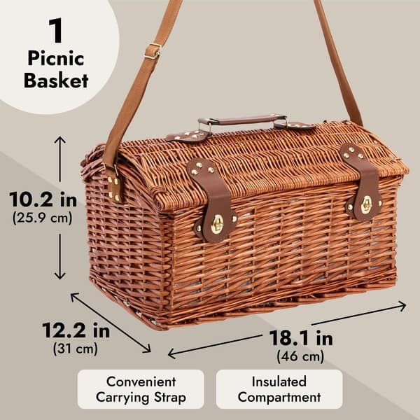 Picnic Basket Kit Handwoven Holder with Blanket Mat Utensil for 4 Persons