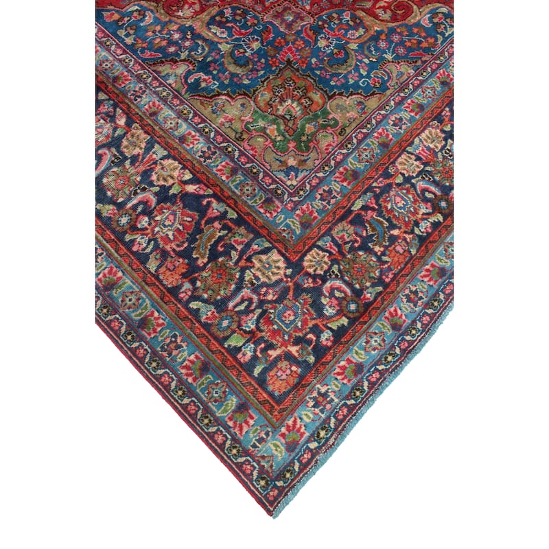 Vintage Distressed Farzana Red/Navy Rug - 9'7" x 12'4"