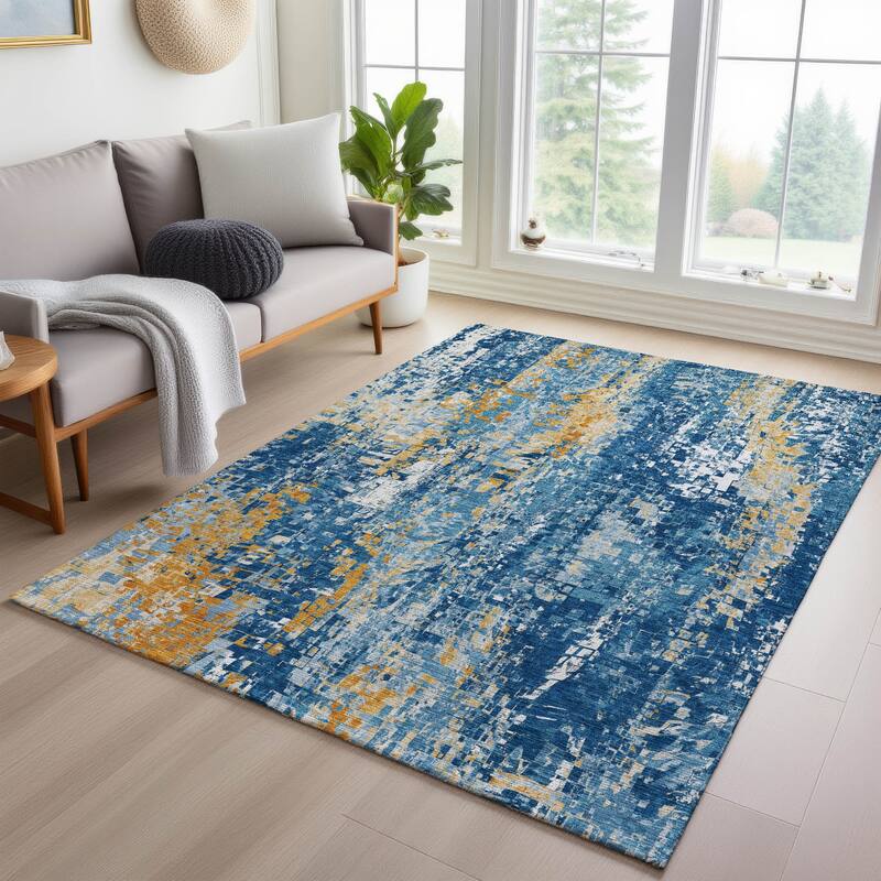 Machine Washable Indoor/ Outdoor Abstract Pixels Chantille Rug