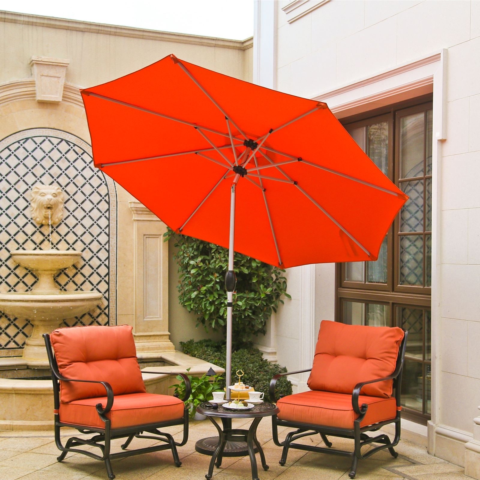9ft 10ft Patio Outdoor Umbrella Metal Crank Tilt Olefin Garden Market Sun Shade 