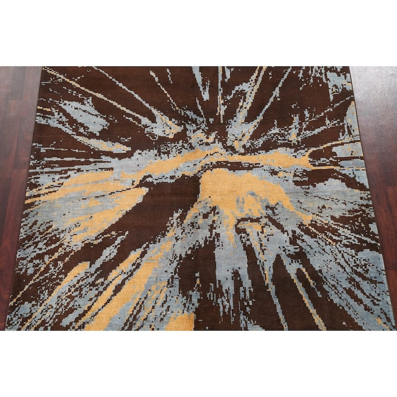 Contemporary Abstract Vegetable Dye Area Rug Hand-knotted Wool Carpet - 6'9" x 9'8"