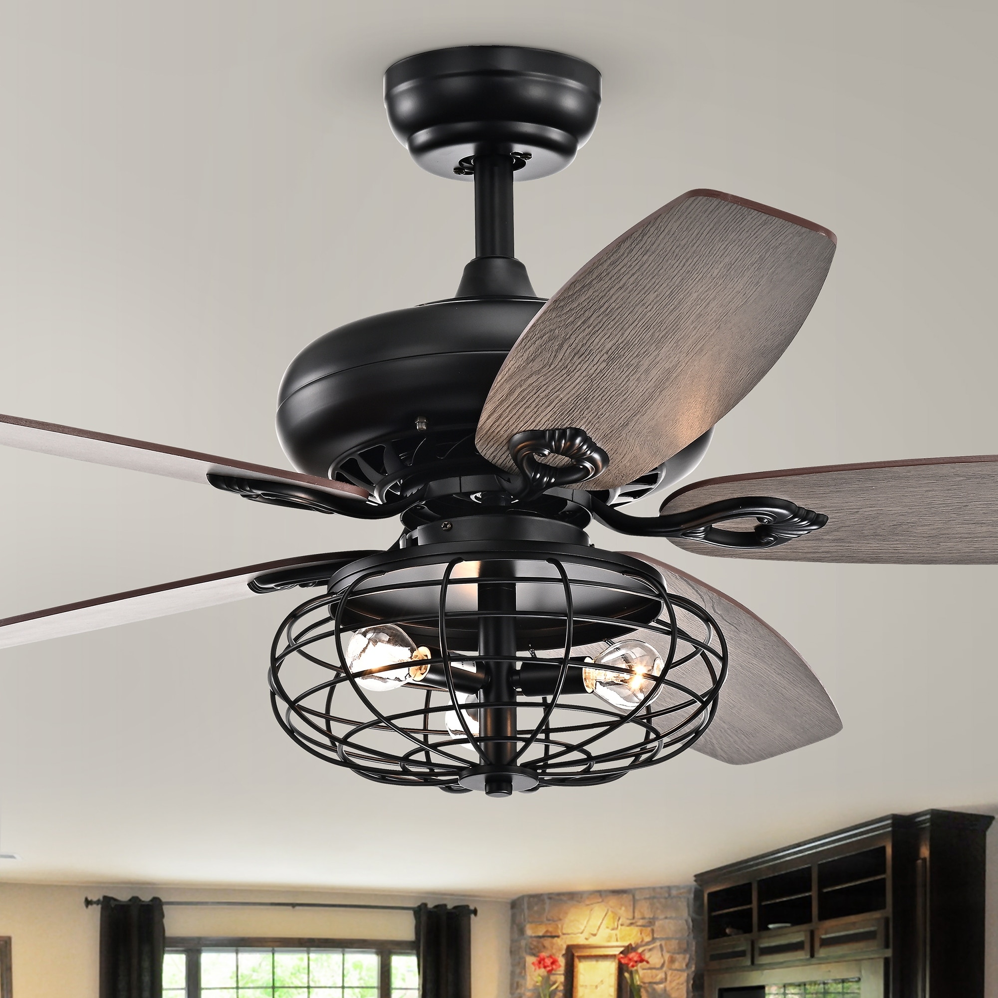 Warehouse of Tiffany Joye Matte Black 52-Inch 5-Blade Lighted Ceiling Fan with Globe Metal Shade (optional Chrome Finish)