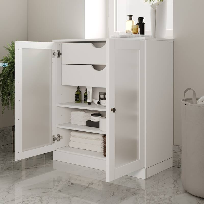 Palace Imports 100% Solid Wood 32" Bathroom Cabinet with Frosted Glass Doors, 2-Drawers and Adjustable Shelves