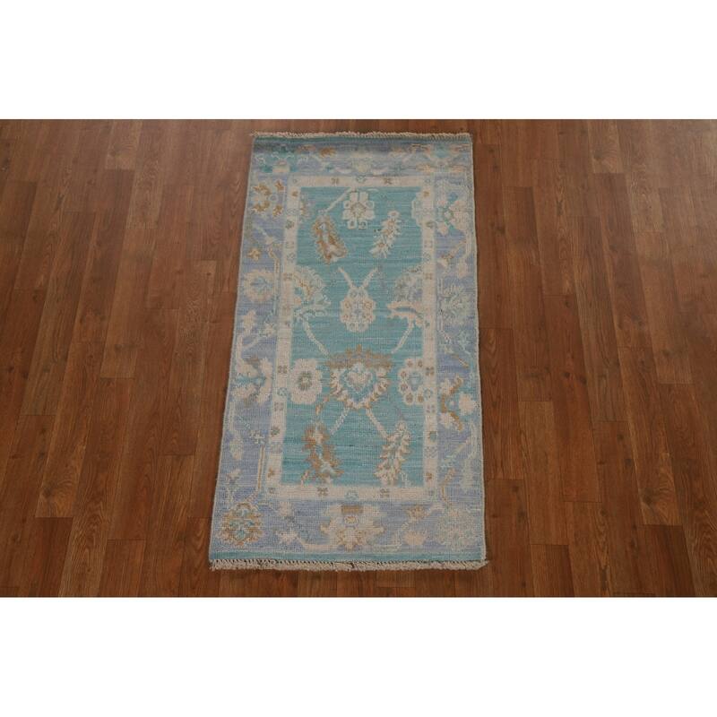 Traditional Oushak Turkish Oriental Rug Wool Hand-knotted Foyer Carpet - 2'0" x 4'0"