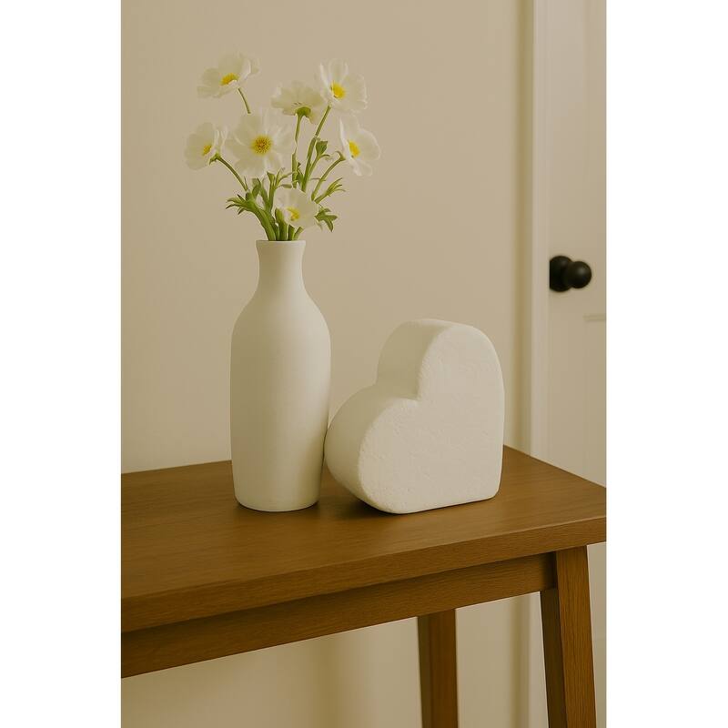 Ecomix Heart-Shaped Decorative Sculpture Boho Accent - 8" Ivory - 8" x 3" x 8"