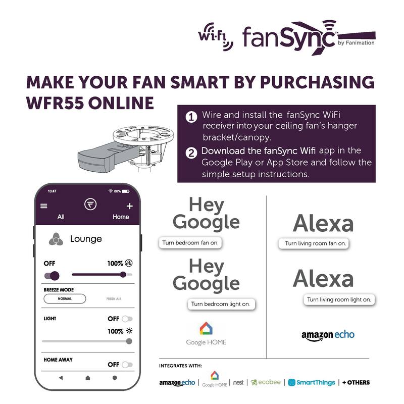 Fanimation Kwartet 52 inch Indoor/Outdoor Ceiling Fan with LED Light Kit and Remote - Brushed Nickel