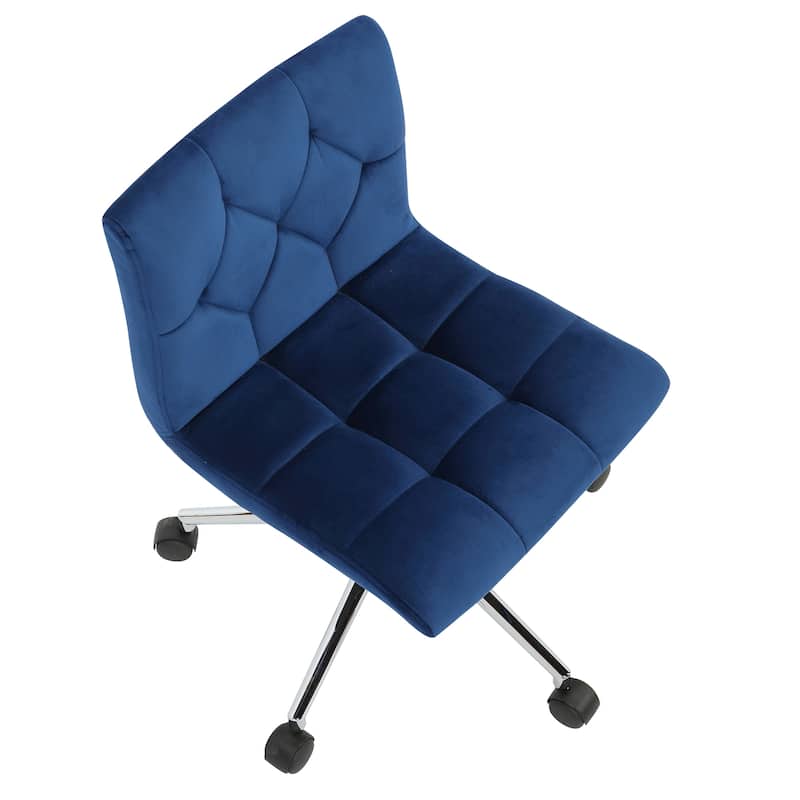 Amali Blue Velvet Upholstered Adjustable Height Swivel Office Chair
