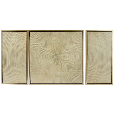 Canvas Starburst Ripple Living Room Framed Wall Art with Gold Frame - Set of 3 Gold - Roche River Decor