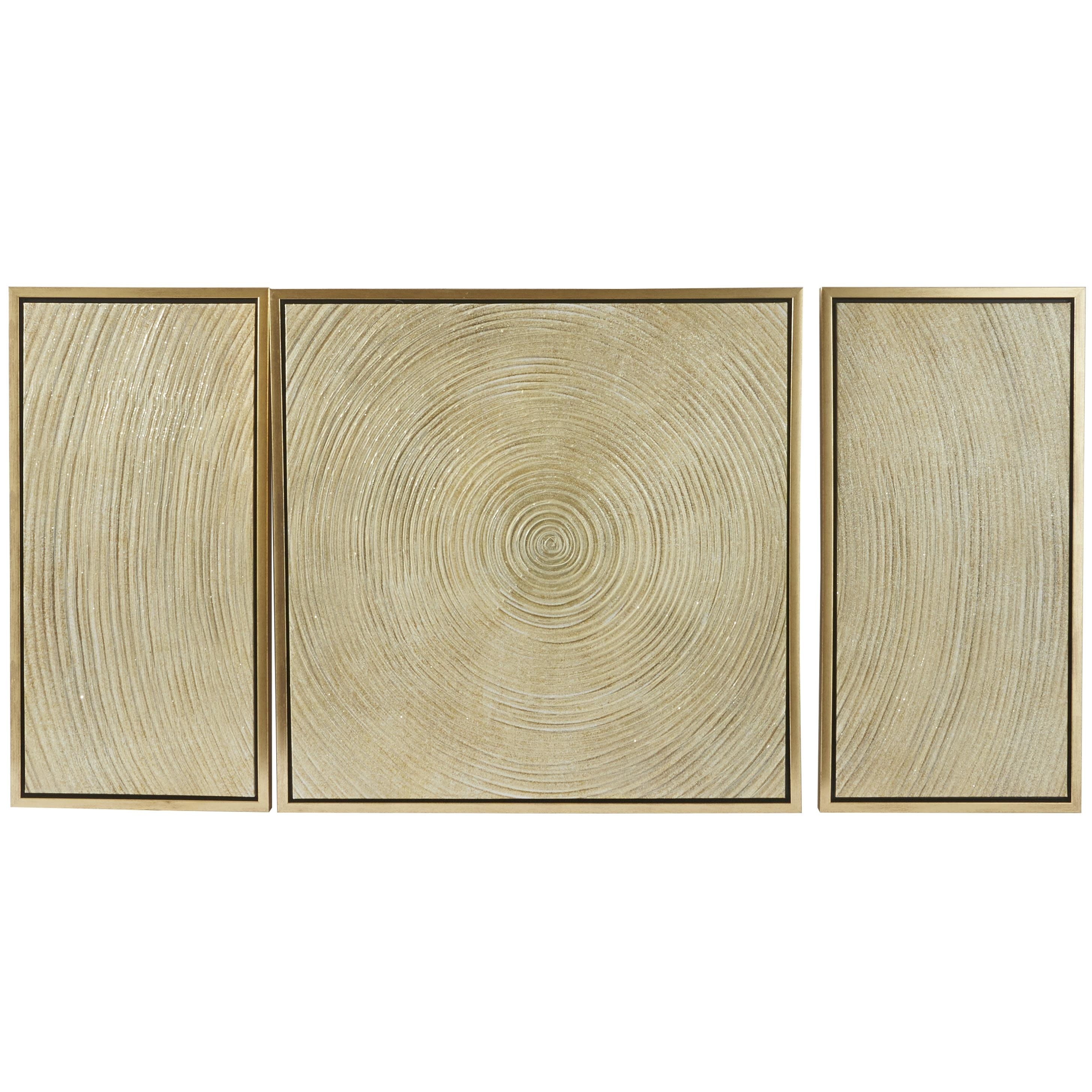 Canvas Starburst Ripple Living Room Framed Wall Art with Gold Frame - Set of 3 Gold - Roche River Decor