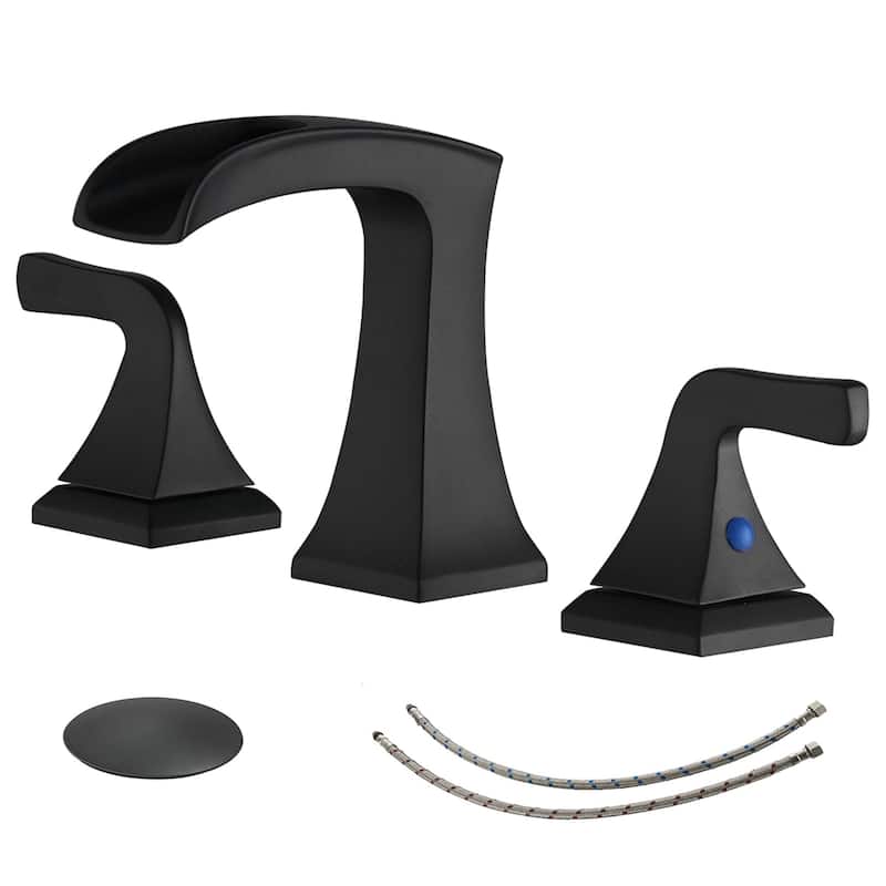 Waterfall Widespread Bathroom Faucet Wtih Drain Assemble 2 Handle Bathroom Sink Faucets 3 Holes Modern Lavatory Vanity Basin Tap