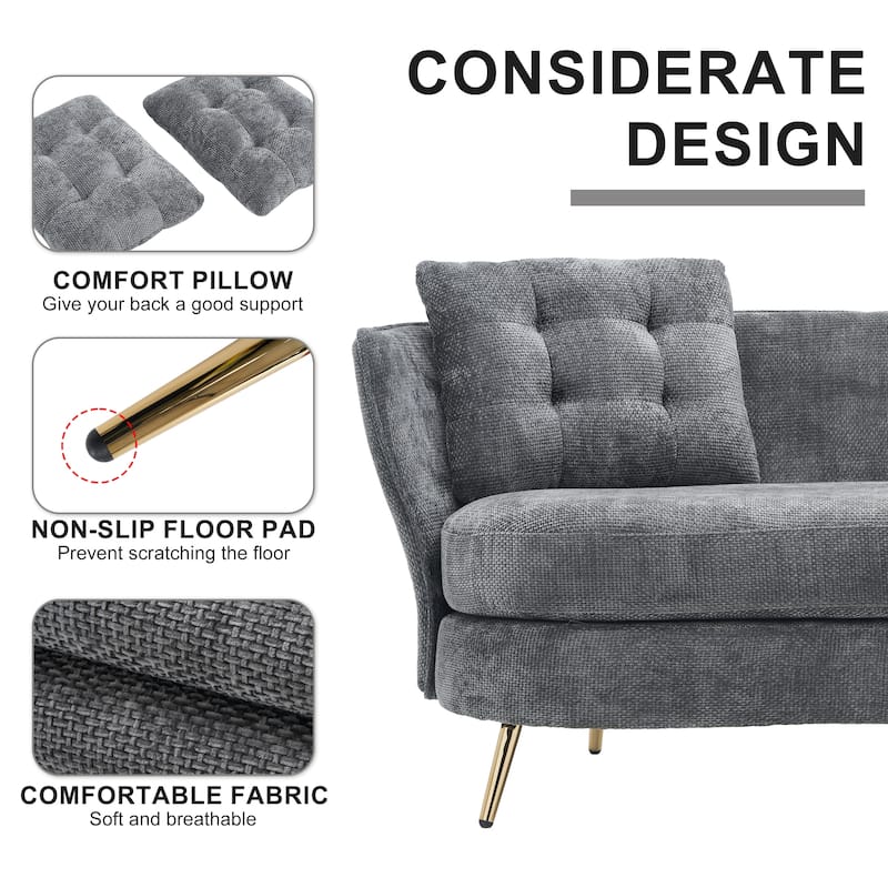 Polyester Loveseat Upholstered Sofa With Gold Metal Legs