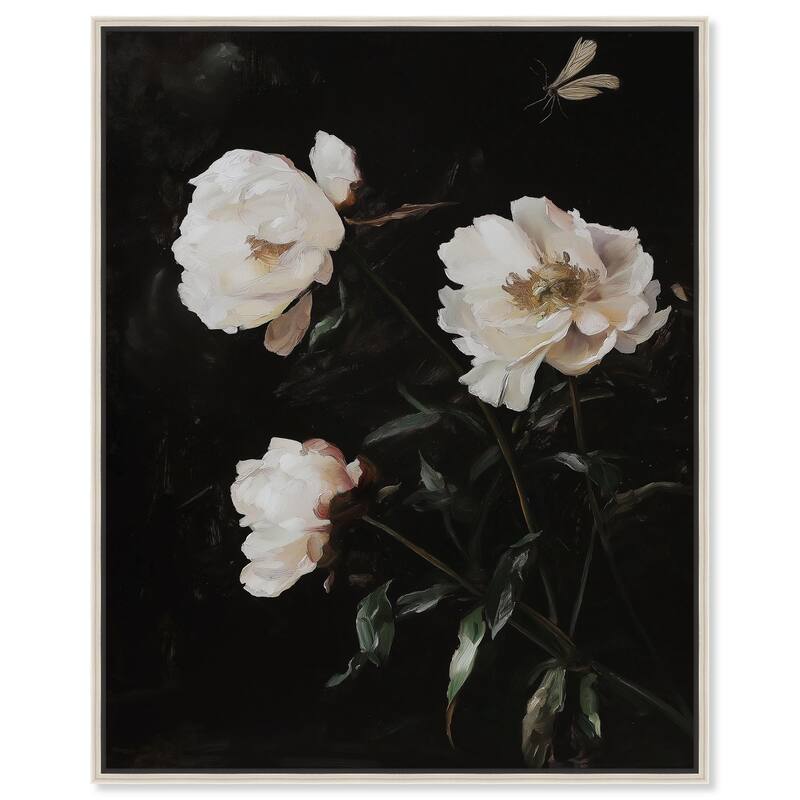 White Peony Nocturne Canvas by Art Remedy - Silver - 30" x 36"