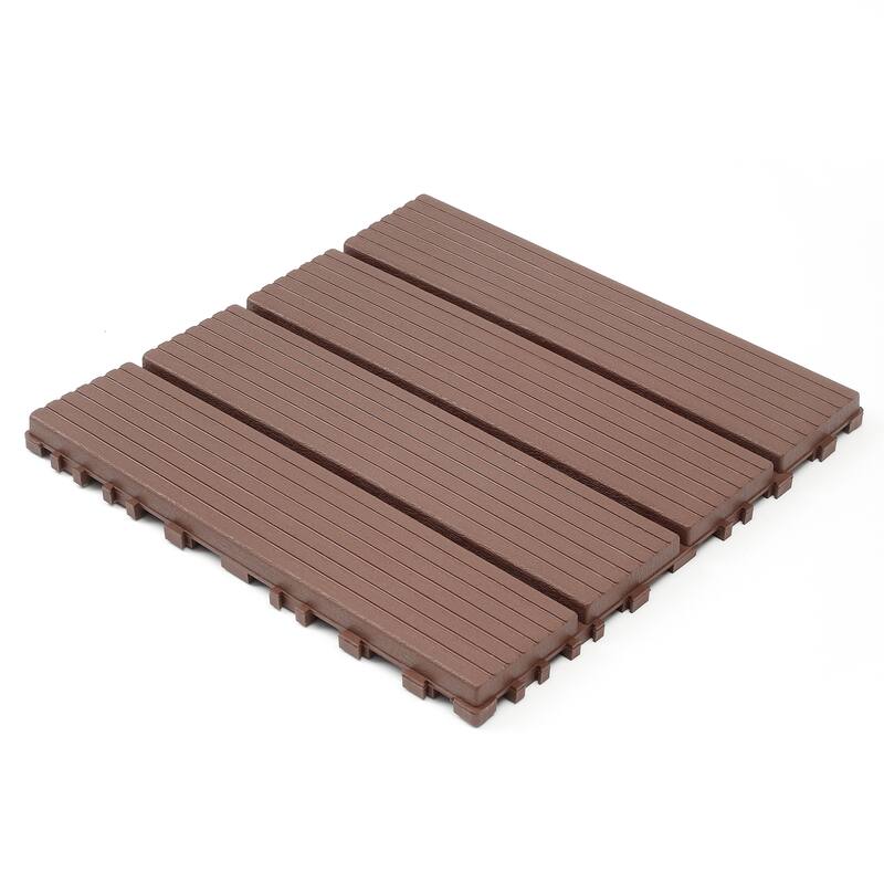 Plastic interlocking decking tiles, 44 packs of terrace decking tiles, 12 inches x 12 inches waterproof - Brown
