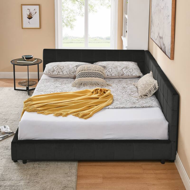 Queen Size Upholstered Tufted Bed Frame, Sofa Bed Frame With Comfortable Backrest And Armrests