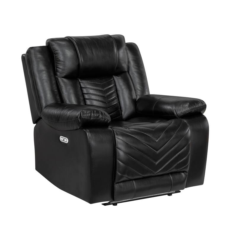 Ridge 40" Faux Leather Power Recliner - LED and Charging Ports - Black