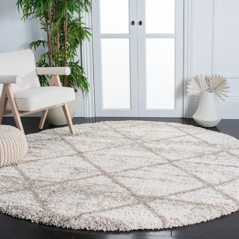 SAFAVIEH Hudson Shag Estella Diamond Trellis 2-inch Thick Rug - 7' Round - Multi Ivory/Beige - Round