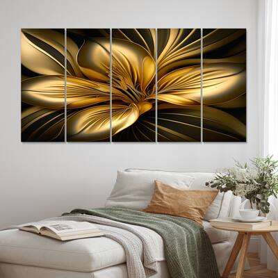 Designart "Lily Gold I" Floral Lily Multipanel Wall Art Living Room