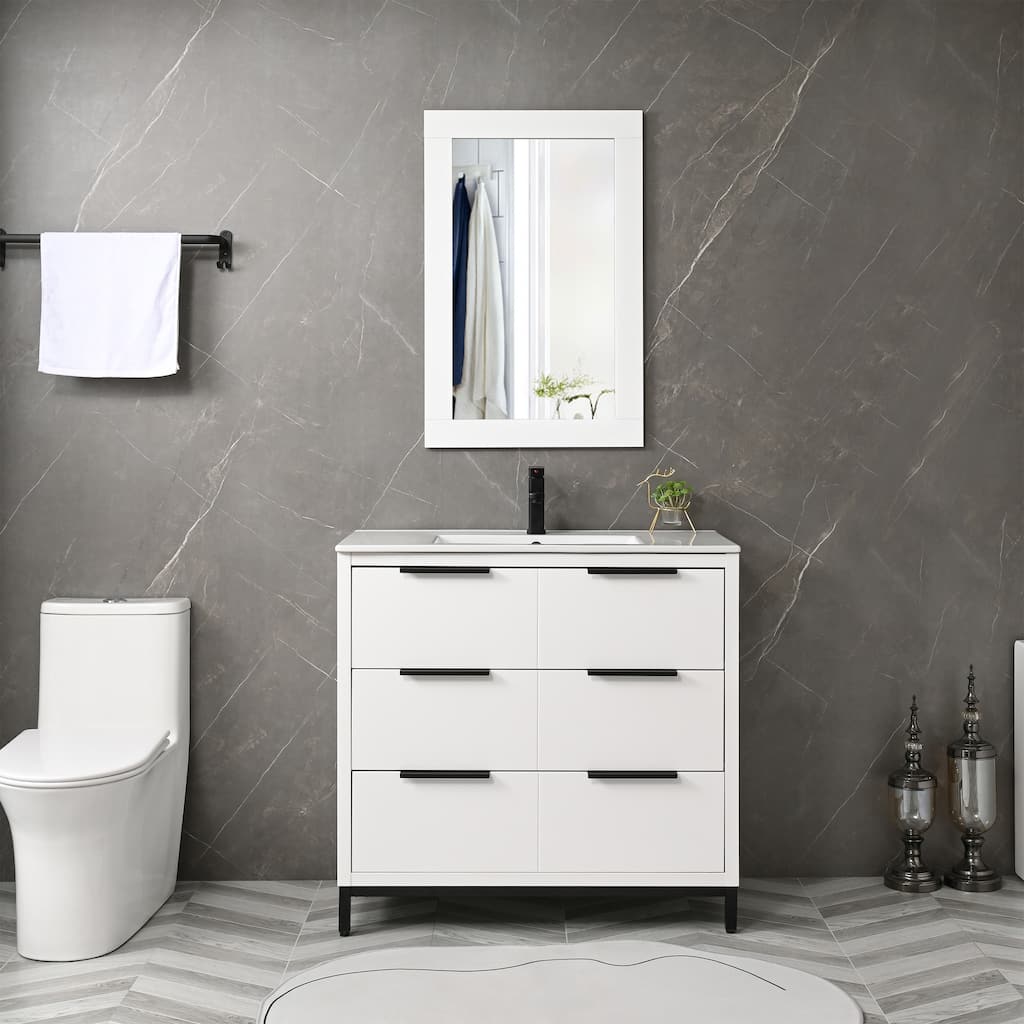 eclife 36'' Modern Bathroom Vanities Cabinet with Sink Combo Set Drop in Ceramic Sink W/ 3 Extra Space Drawers