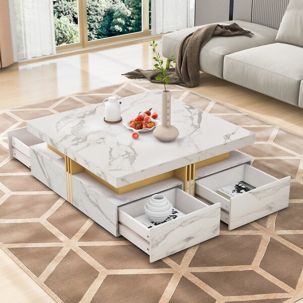 Coffee Tables With 4 Storage Drawers Modern Square Design