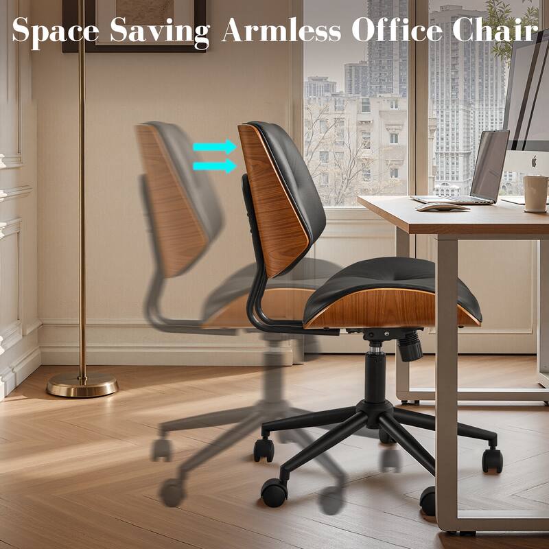 HOOOWOOO Modern Adjustable Ergonomic Swivel Office Chair with Curved Back Support