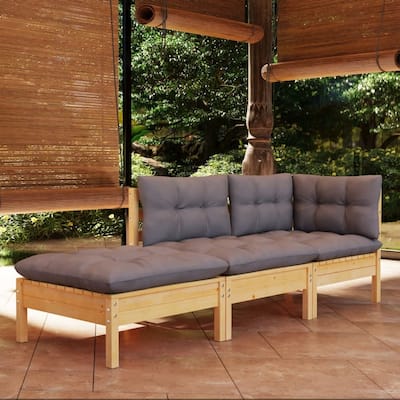 vidaXL Solid Wood Pine Patio Lounge Set 3 Piece with Cushions Multi Colors - 25" x 25" x 24.6"