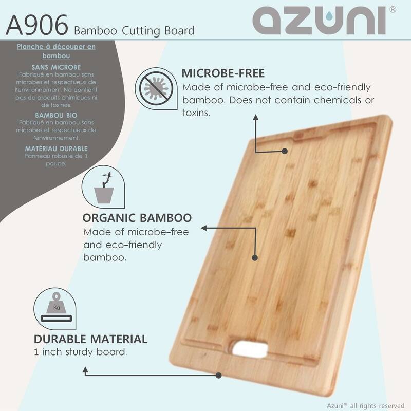 AZUNI 17-Inch Bamboo Cutting  Board for Kitchen Sink - 16.75" x 11"