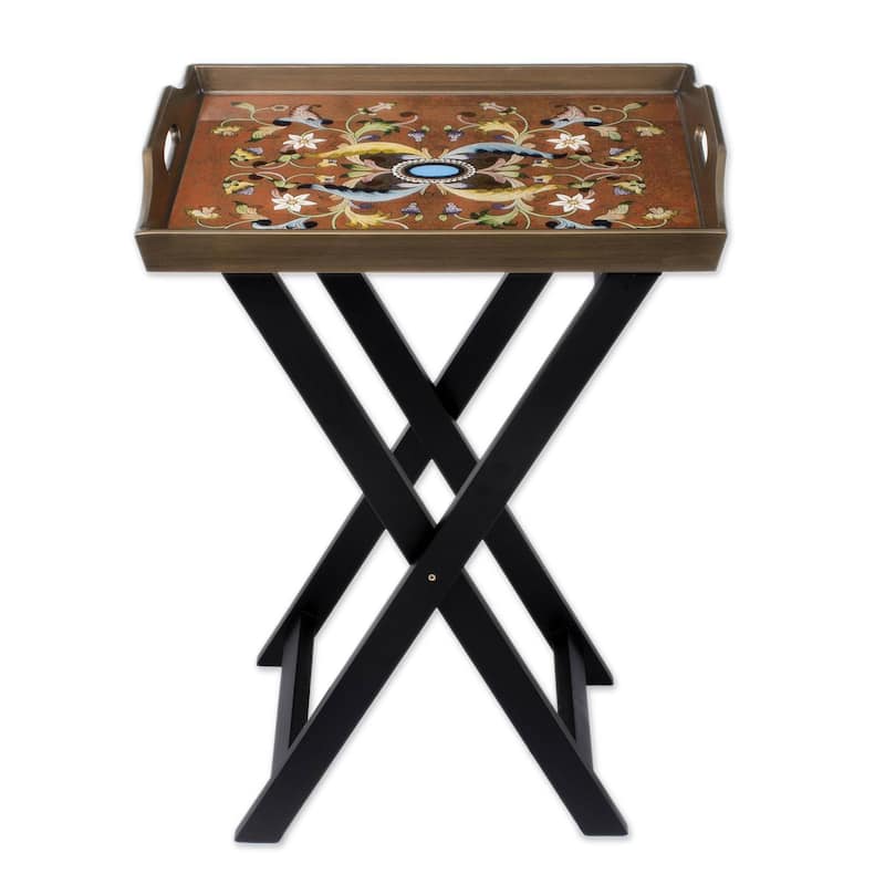 Reverse painted glass folding tray table, 'Scarlet Delight'