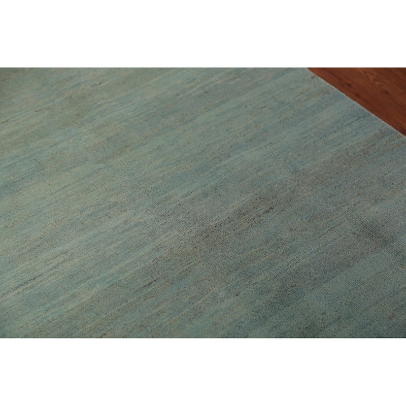 Aqua Green & Blue Modern Gabbeh Oriental Rug Hand-Knotted Wool Carpet - 3'9" x 5'10"