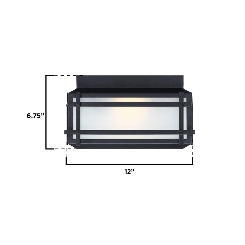 Westinghouse Lighting Devyn 12 Inch, Two Light Outdoor Flush Mount Ceiling Fixture, Textured Black Finish, Frosted Seeded Glass