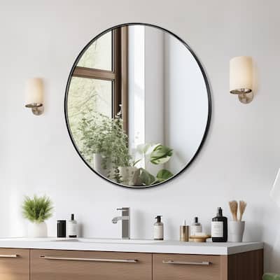 Wall Mounted Makeup Mirror, 0.15" Thick, 30 in Mirror with Aluminium Alloy Frame & Explosion-Proof Film Fit for Bathroom - 30 in