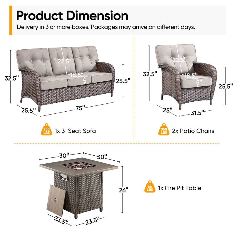 Pocassy Ooutdoor Fire Pit Table with Sofa Patio Chair Set