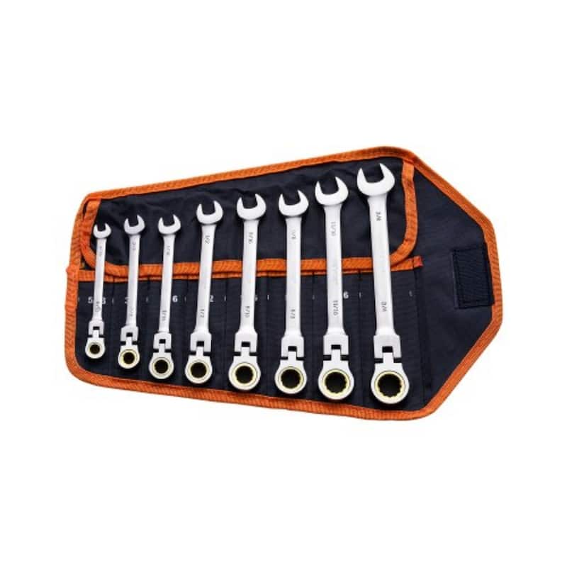 8 Pieces Carbon Steel SAE Flex-Head Wrench Set with 72-Tooth Ratchet Ideal for DIY Projects or Household Repairs