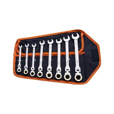 8 Pieces Carbon Steel SAE Flex-Head Wrench Set with 72-Tooth Ratchet Ideal for DIY Projects or Household Repairs