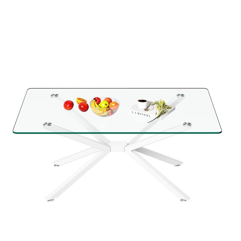 39.37" Rectangular Tempered Glass Coffee Table, Stylish Design with Metal Legs, Coffee Table for Living Room