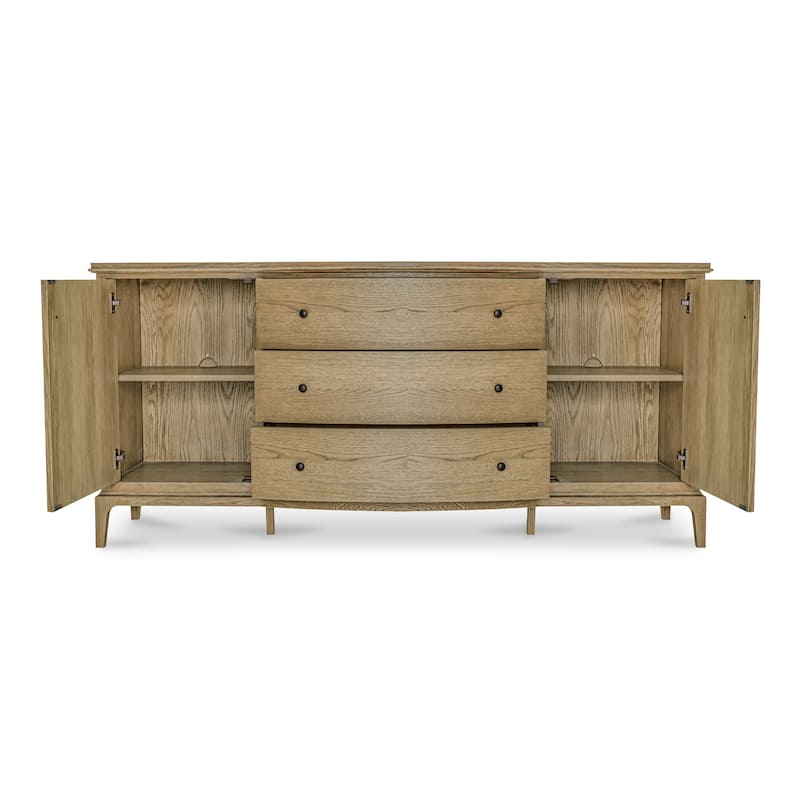 Title: NADAAL STUDIOS Maerin Sideboard, Oak Frame with Rounded Edge Overhang & Three Drawers, Brown