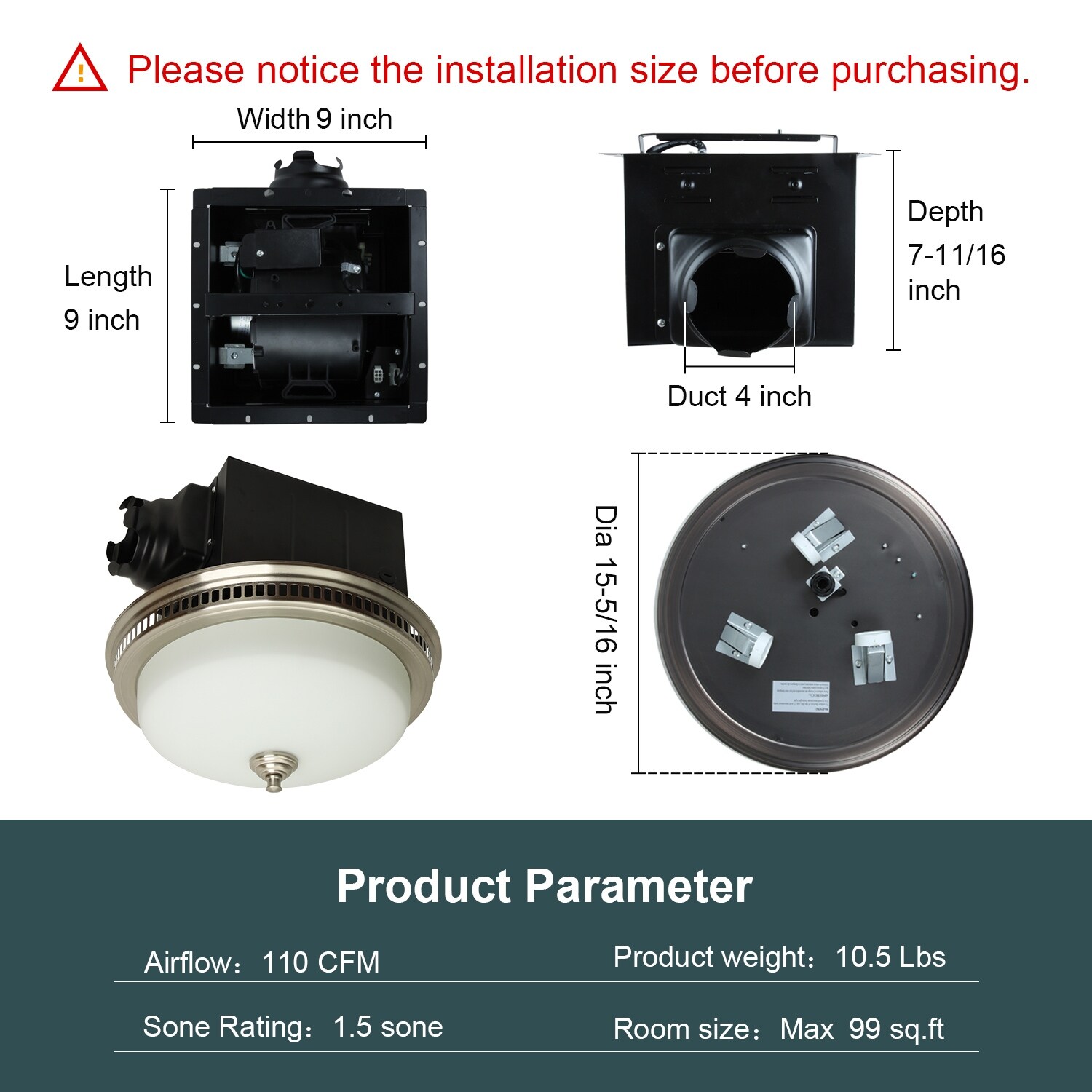 Ultra Quiet Bathroom Exhaust Fan with LED Light u0026 Nightlight 110CFM 1.5  Sone - On Sale - Bed Bath u0026 Beyond - 34999088